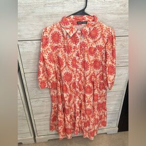 Shein Pink Floral Tiered Shirt Dress Size Large